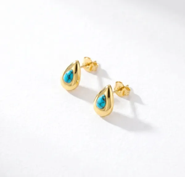 Elegant_Gold_Tone_Teardrop_Stud_Earrings_With_Blue_Turquoise_Stone_Accent_For_Women_Stylish_Statement_Fashion_Jewellery_For_Party_Festive_Office_And_Everyday_Wear