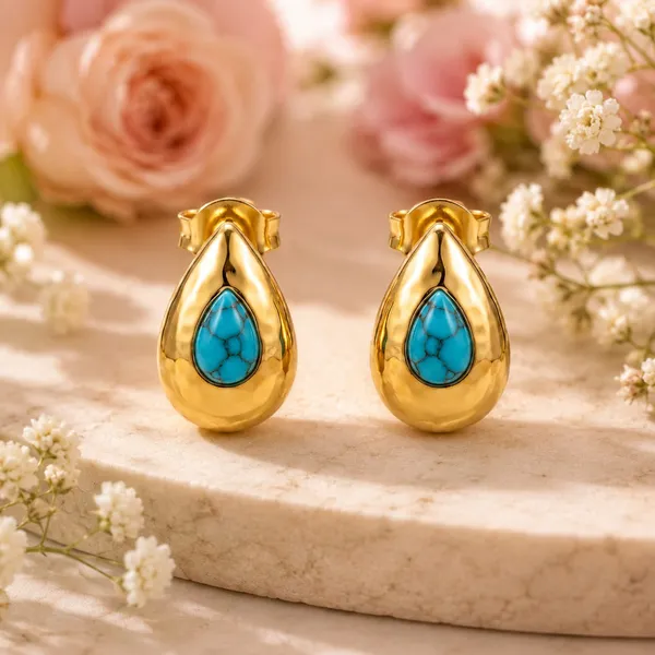 Elegant_Gold_Tone_Teardrop_Stud_Earrings_With_Blue_Turquoise_Stone_Accent_For_Women_Stylish_Statement_Fashion_Jewellery_For_Party_Festive_Office_And_Everyday_Wear