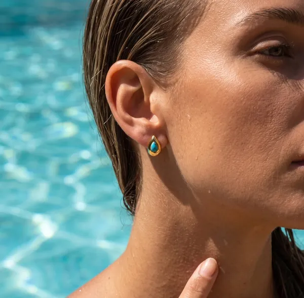Elegant_Gold_Tone_Teardrop_Stud_Earrings_With_Blue_Turquoise_Stone_Accent_For_Women_Stylish_Statement_Fashion_Jewellery_For_Party_Festive_Office_And_Everyday_Wear