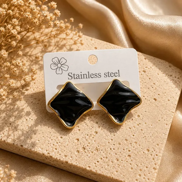 Elegant_Black_Enamel_Square_Stud_Earrings_For_Women_Gold_Tone_Geometric_Statement_Design_Stylish_Stainless_Steel_Fashion_Jewellery_For_Party_Office_Festive_And_Everyday_Wear