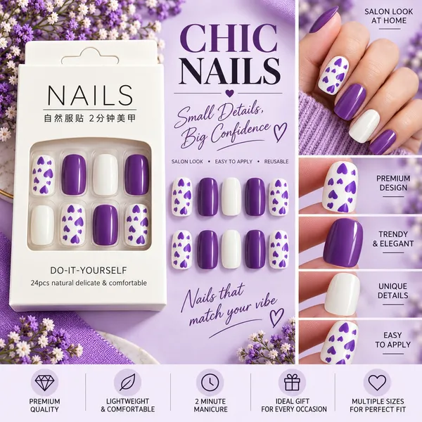 24_Pcs_Purple_Heart_Press_On_Nails_For_Women_Glossy_White_And_Purple_Artificial_Nails_With_Cute_Heart_Pattern_Design_Trendy_Diy_Manicure_Set_For_Party_Date_Wedding_And_Everyday_Wear