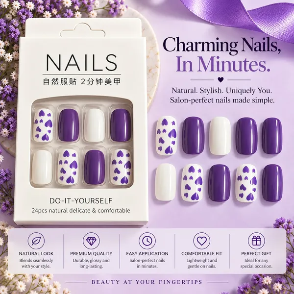 24_Pcs_Purple_Heart_Press_On_Nails_For_Women_Glossy_White_And_Purple_Artificial_Nails_With_Cute_Heart_Pattern_Design_Trendy_Diy_Manicure_Set_For_Party_Date_Wedding_And_Everyday_Wear