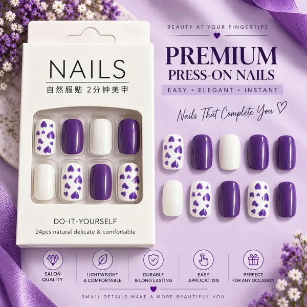 24_Pcs_Purple_Heart_Press_On_Nails_For_Women_Glossy_White_And_Purple_Artificial_Nails_With_Cute_Heart_Pattern_Design_Trendy_Diy_Manicure_Set_For_Party_Date_Wedding_And_Everyday_Wear
