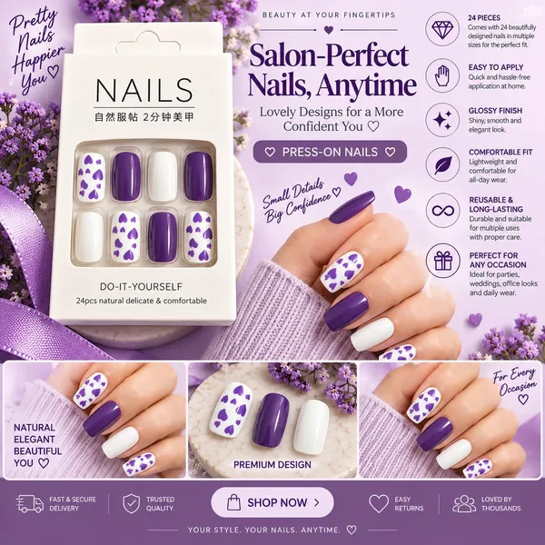 24_Pcs_Purple_Heart_Press_On_Nails_For_Women_Glossy_White_And_Purple_Artificial_Nails_With_Cute_Heart_Pattern_Design_Trendy_Diy_Manicure_Set_For_Party_Date_Wedding_And_Everyday_Wear
