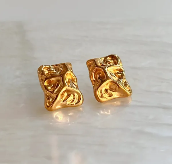 Elegant_Gold_Tone_Abstract_Textured_Rectangle_Stud_Earrings_For_Women_Chunky_Statement_Jewellery_For_Party_Wedding_Festive_And_Stylish_Everyday_Wear