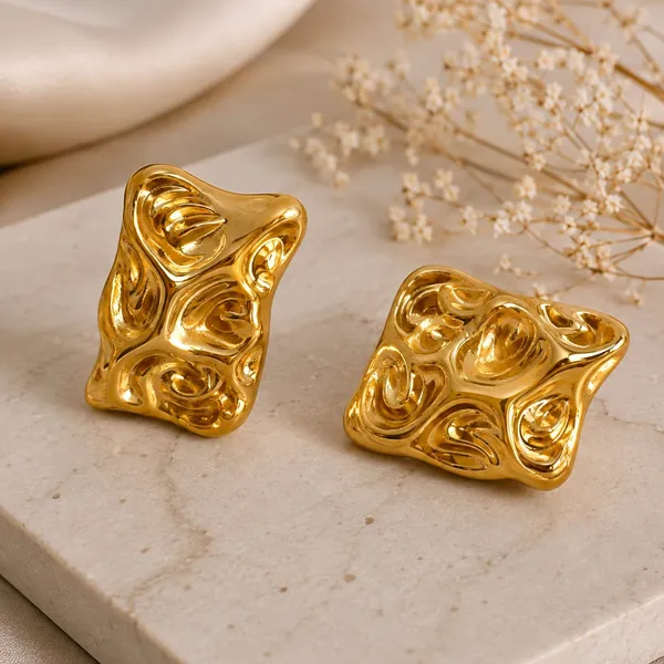 Elegant_Gold_Tone_Abstract_Textured_Rectangle_Stud_Earrings_For_Women_Chunky_Statement_Jewellery_For_Party_Wedding_Festive_And_Stylish_Everyday_Wear
