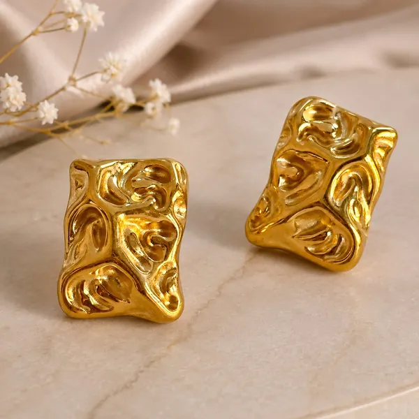 Elegant_Gold_Tone_Abstract_Textured_Rectangle_Stud_Earrings_For_Women_Chunky_Statement_Jewellery_For_Party_Wedding_Festive_And_Stylish_Everyday_Wear