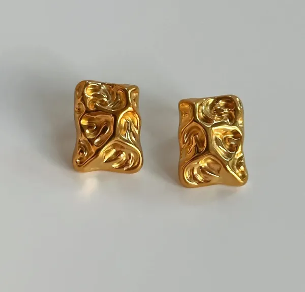Elegant_Gold_Tone_Abstract_Textured_Rectangle_Stud_Earrings_For_Women_Chunky_Statement_Jewellery_For_Party_Wedding_Festive_And_Stylish_Everyday_Wear