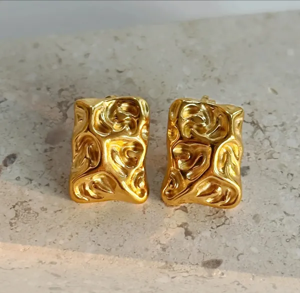 Elegant_Gold_Tone_Abstract_Textured_Rectangle_Stud_Earrings_For_Women_Chunky_Statement_Jewellery_For_Party_Wedding_Festive_And_Stylish_Everyday_Wear