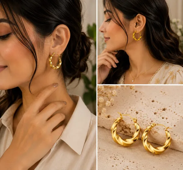 Elegant_Gold_Tone_Twisted_Hoop_Earrings_For_Women_Smooth_Chunky_Circular_Statement_Jewellery_For_Party_Wedding_Festive_Ethnic_And_Everyday_Wear