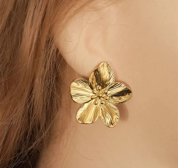 Elegant_Gold_Tone_Flower_Stud_Earrings_For_Women_Textured_Floral_Statement_Jewellery_For_Party_Wedding_Festive_Ethnic_And_Stylish_Everyday_Wear