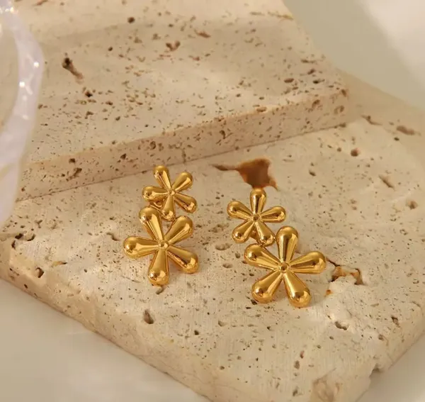 Elegant_Gold_Tone_Double_Flower_Drop_Earrings_For_Women_Floral_Statement_Jewellery_For_Party_Wedding_Festive_Ethnic_And_Stylish_Occasion_Wear