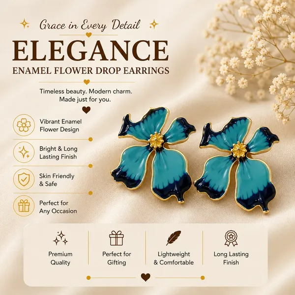 Elegant_Blue_Butterfly_Flower_Stud_Earrings_For_Women_Dual_Tone_Enamel_Floral_Design_With_Gold_Tone_Detailing_Trendy_Fashion_Jewellery_For_Party_Office_Festive_And_Daily_Wear