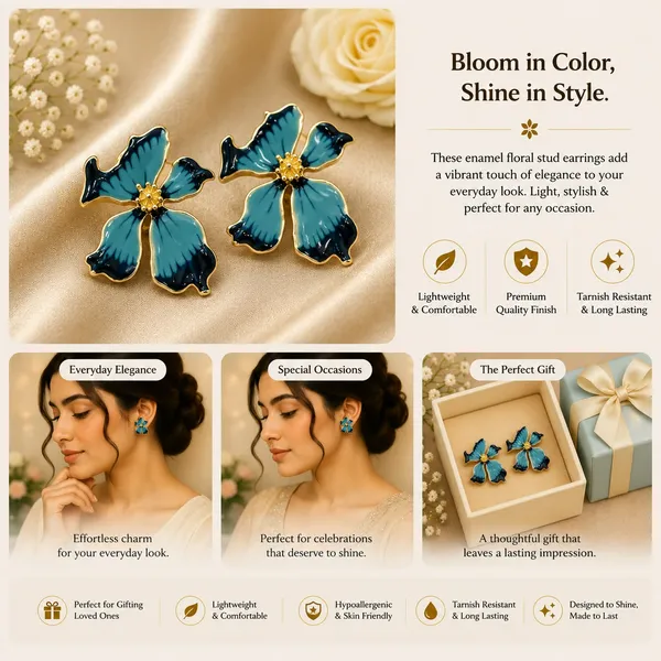 Elegant_Blue_Butterfly_Flower_Stud_Earrings_For_Women_Dual_Tone_Enamel_Floral_Design_With_Gold_Tone_Detailing_Trendy_Fashion_Jewellery_For_Party_Office_Festive_And_Daily_Wear