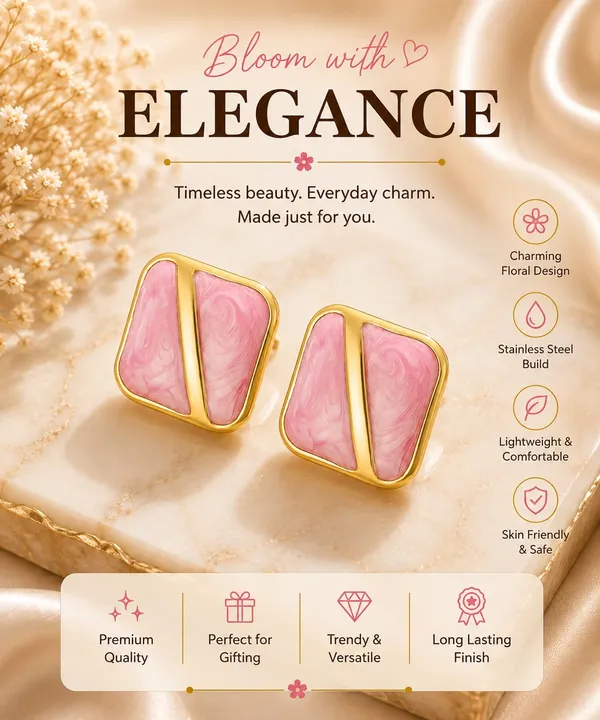 Pink_Enamel_Geometric_Stud_Earrings_For_Women_Gold_Tone_Square_Design_Elegant_Trendy_Fashion_Jewellery_For_Casual_Office_Party_And_Festive_Wear
