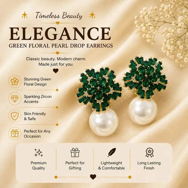 Elegant_Green_Crystal_Pearl_Drop_Earrings_For_Women_Sparkling_Emerald_Green_Floral_Stud_Design_With_Rhinestone_Detailing_And_Large_Pearl_Drops_Trendy_Statement_Fashion_Jewellery_For_Party_Wedding_And_Festive_Wear