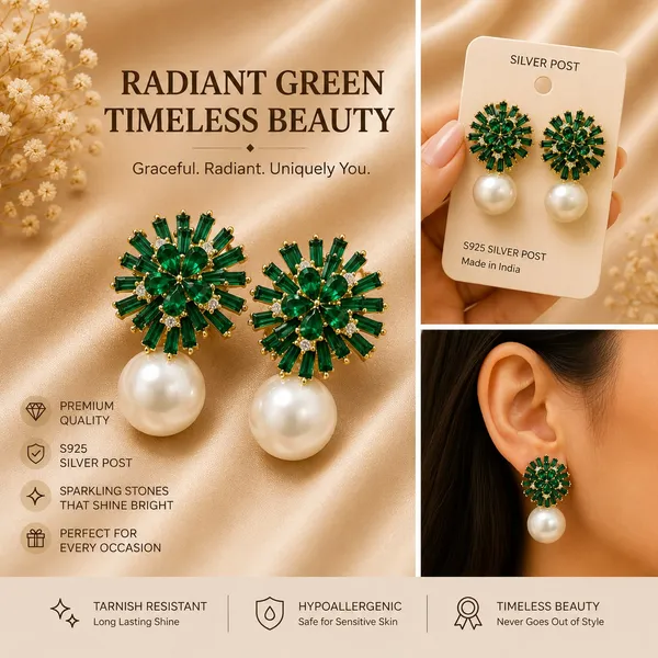 Elegant_Green_Crystal_Pearl_Drop_Earrings_For_Women_Sparkling_Emerald_Green_Floral_Stud_Design_With_Rhinestone_Detailing_And_Large_Pearl_Drops_Trendy_Statement_Fashion_Jewellery_For_Party_Wedding_And_Festive_Wear