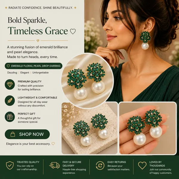 Elegant_Green_Crystal_Pearl_Drop_Earrings_For_Women_Sparkling_Emerald_Green_Floral_Stud_Design_With_Rhinestone_Detailing_And_Large_Pearl_Drops_Trendy_Statement_Fashion_Jewellery_For_Party_Wedding_And_Festive_Wear