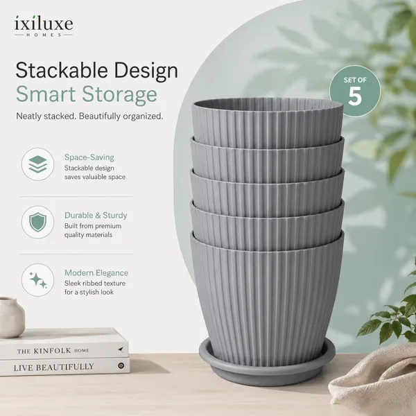 Ribbed_Plastic_Planter_With_Drainage_Tray
