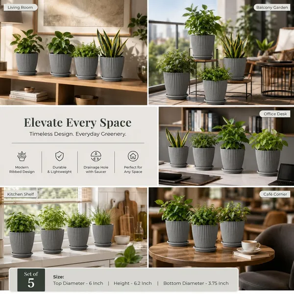 Ribbed_Plastic_Planter_With_Drainage_Tray