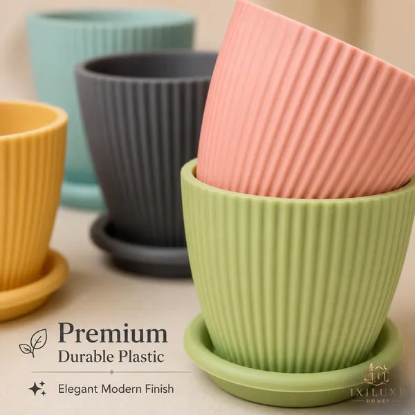 Ribbed_Plastic_Planter_With_Drainage_Tray