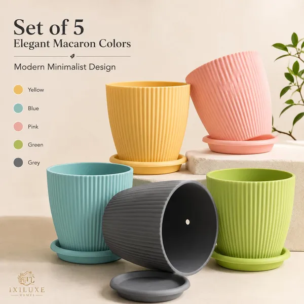 Ribbed_Plastic_Planter_With_Drainage_Tray