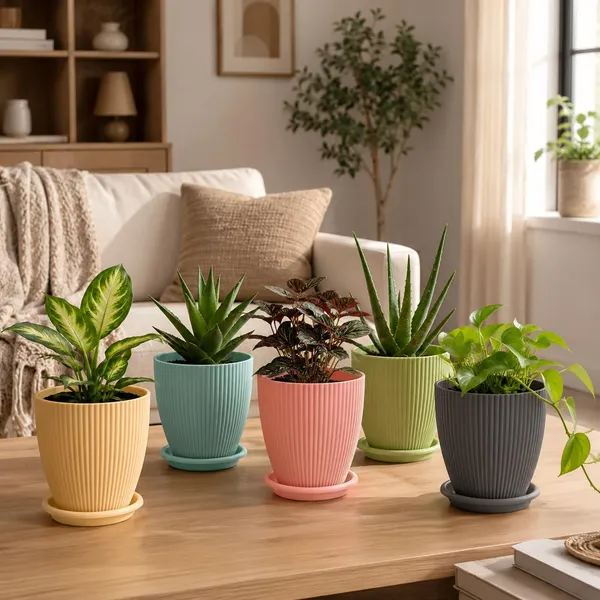 Ribbed_Plastic_Planter_With_Drainage_Tray