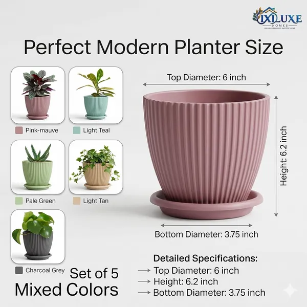 Ribbed_Plastic_Planter_With_Drainage_Tray