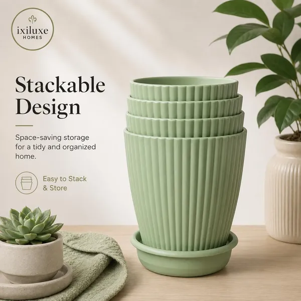 Ribbed_Plastic_Planter_With_Drainage_Tray