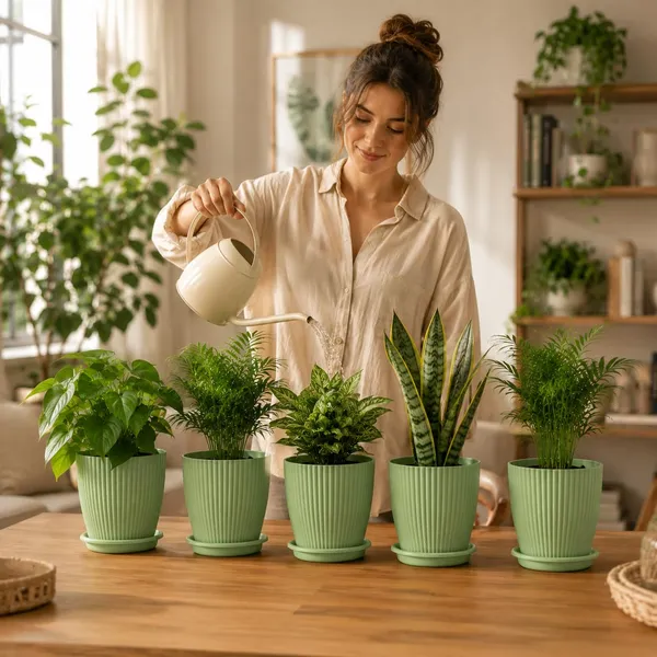 Ribbed_Plastic_Planter_With_Drainage_Tray