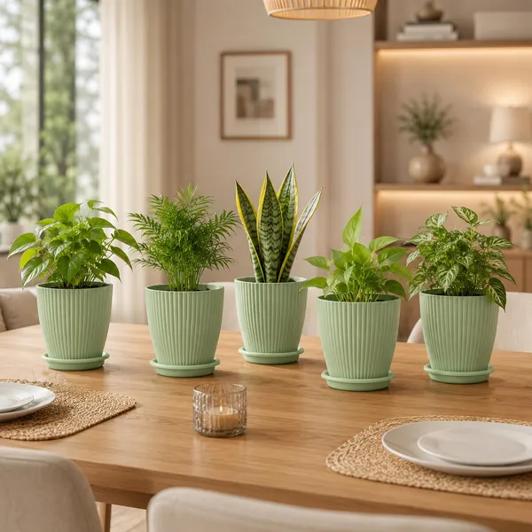 Ribbed_Plastic_Planter_With_Drainage_Tray
