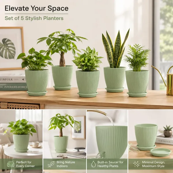 Ribbed_Plastic_Planter_With_Drainage_Tray
