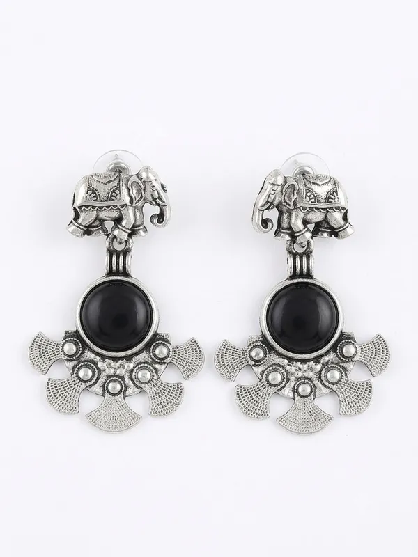 Silver-Tone_Oxidized_Elephant_Drop_Earrings_for_Women