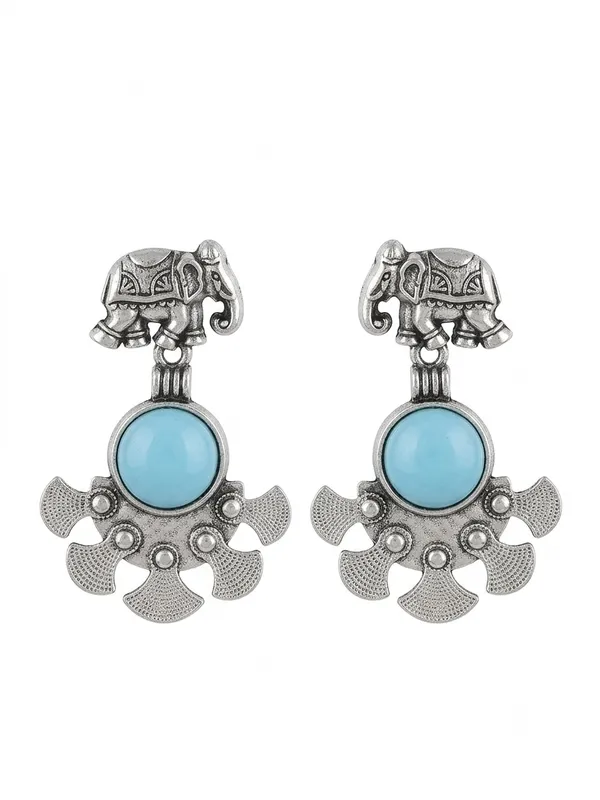 Silver_Tone_Elephant_Turquoise_Drop_Earrings_for_Women