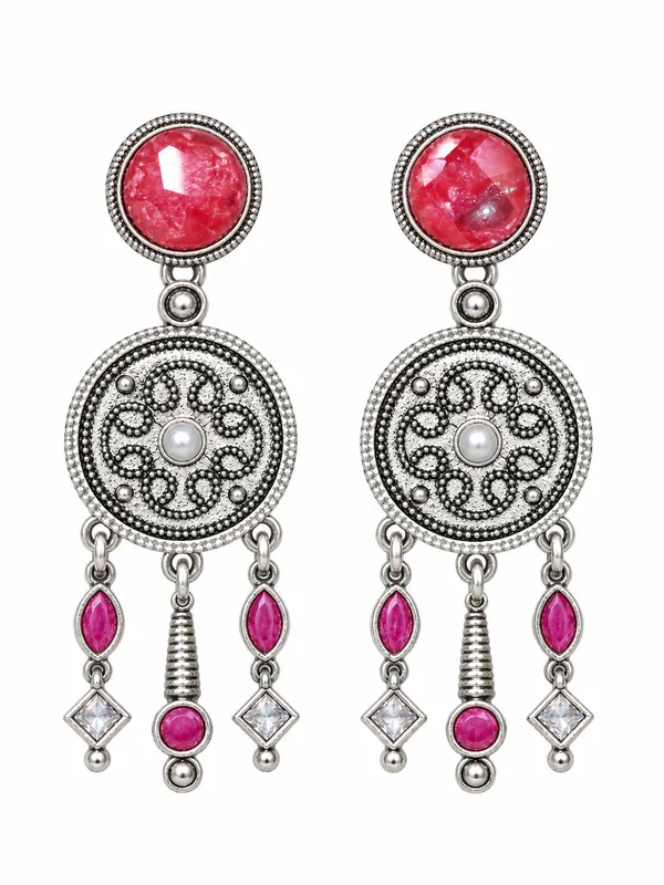 Silver-Tone_Red_Stone_Oxidized_Dangling_Earrings_for_Women