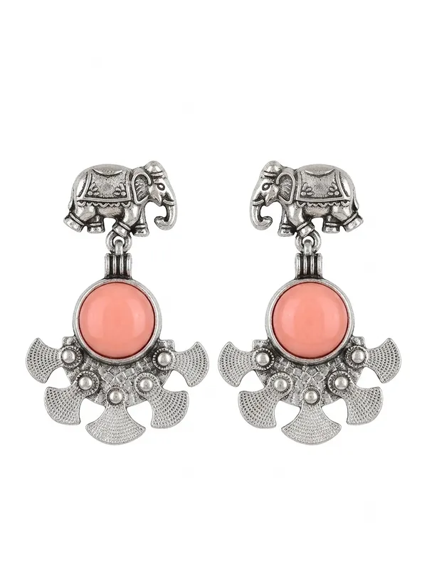 Silver_Tone_Elephant_Pink_Stone_Drop_Earrings