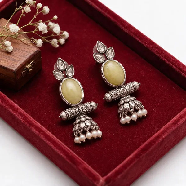 Oxidised_Silver_Tone_Yellow_Stone_Jhumka_Earrings