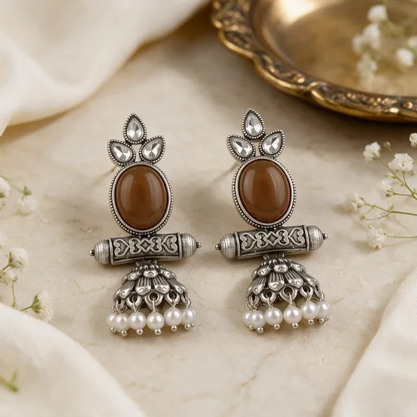 Silver_Oxidized_Stone_Jhumka_Earrings_for_Women