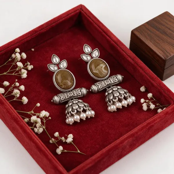 Silver_Oxidised_Stone_Jhumka_Earrings_For_Women