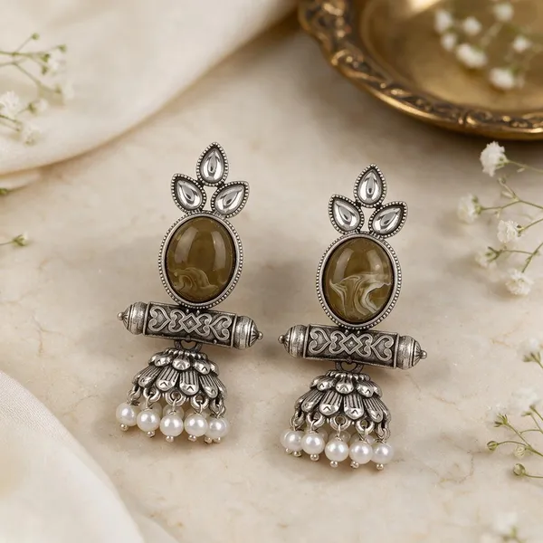 Silver_Oxidised_Stone_Jhumka_Earrings_For_Women