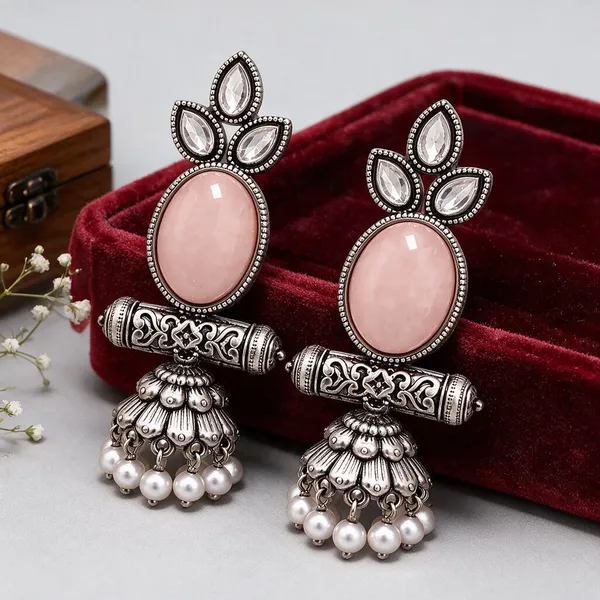 Silver_Tone_Pink_Stone_Jhumka_Earrings_for_Women
