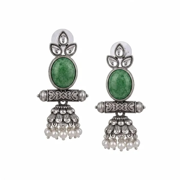 Silver-Toned_Oxidised_Green_Stone_Jhumka_Earrings_for_Women
