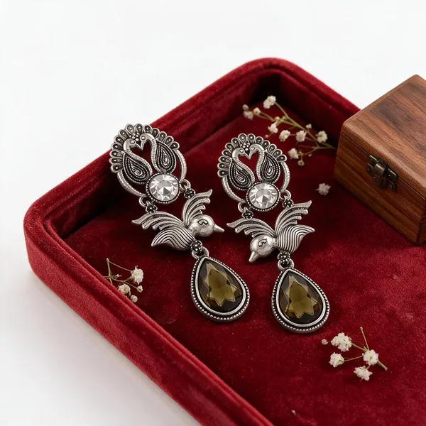Silver_Tone_Peacock_Drop_Earrings_for_Women