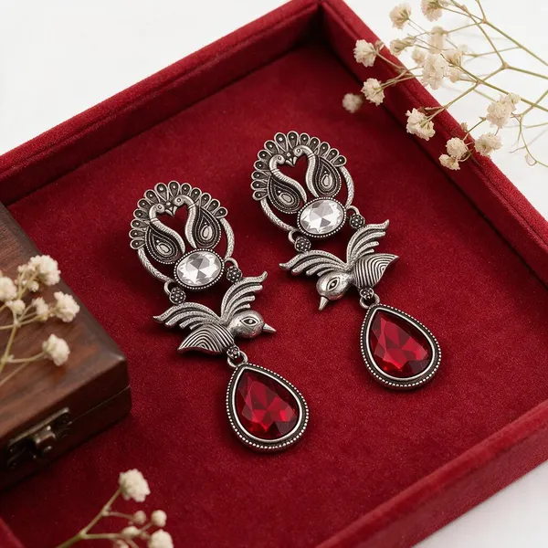 Silver_Tone_Peacock_Drop_Earrings_For_Women