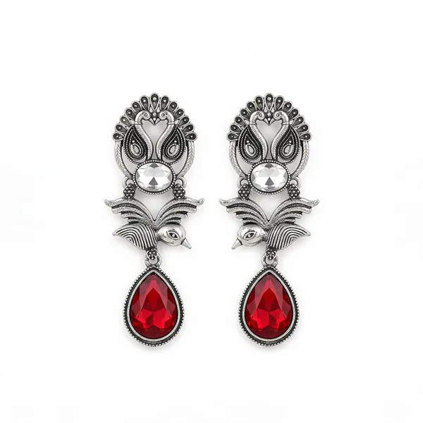 Silver_Tone_Peacock_Drop_Earrings_For_Women