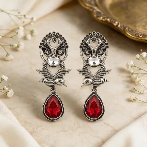 Silver_Tone_Peacock_Drop_Earrings_For_Women