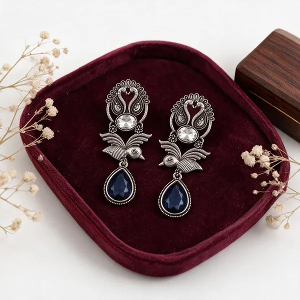 Silver_Oxidized_Peacock_Drop_Earrings_for_Women