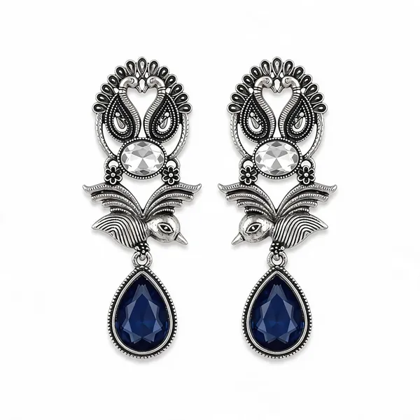 Silver_Oxidized_Peacock_Drop_Earrings_for_Women