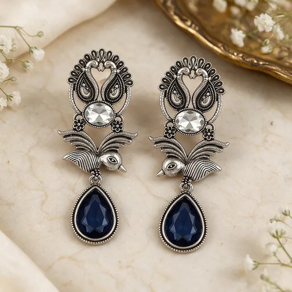 Silver_Oxidized_Peacock_Drop_Earrings_for_Women