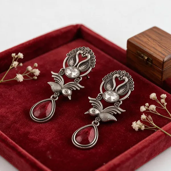 Silver_Tone_Oxidized_Peacock_Dangler_Earrings